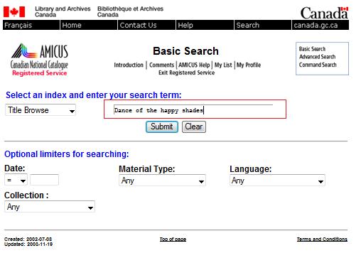 Screen shot of Amicus search screen with the subject field highlighted in red