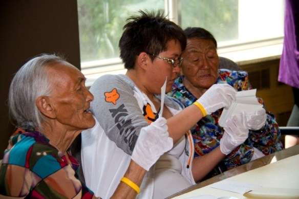 Elder Eva Muyunaganiak (left), Louisa Gibbons (centre) and Elder Mary Nowtalik (right).