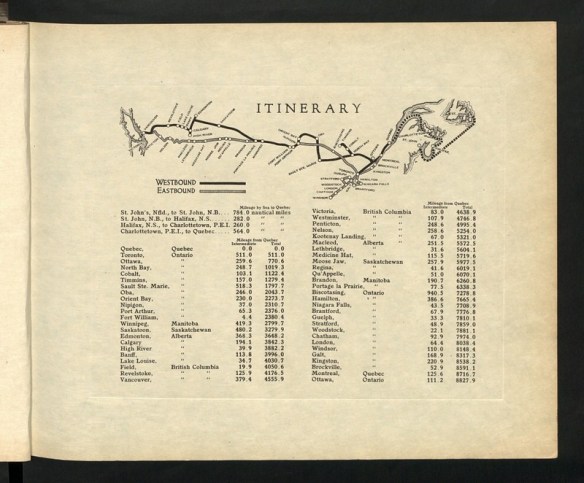 Itinerary from “Prince of Wales’ tour of Canada, 1919, a volume of photographs published by the Canadian Pacific Railway.” The National Archives, UK. CO 1069-286-7.