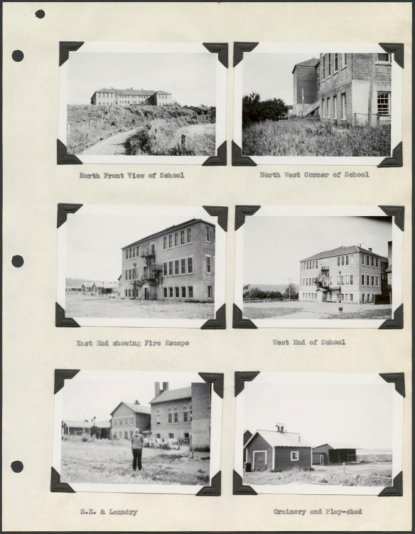 Cream-coloured page with six black and white photographs depicting views of various buildings