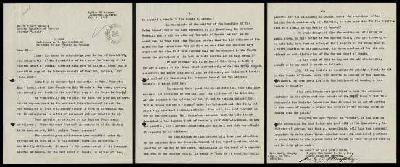 Three pages of a letter from Emily F. Murphy regarding the Persons Case petition.