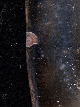 A close-up detail of the plate mark found on the portrait entitled The Three Ladies of Saint-Ours