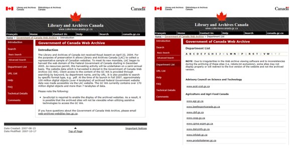 A colour image showing screen captures of two Government of Canada web pages side by side.