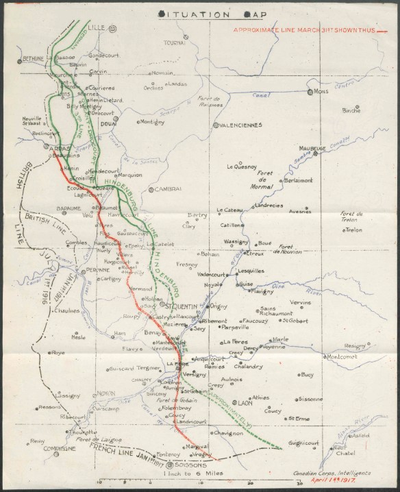 A colour map showing places, rivers, and the moving lines of defence.