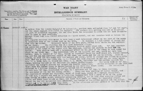 A typewritten description of the events of the day, including a description of Sergeant Frederick Hobson’s actions.