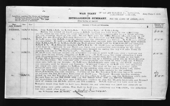 A typewritten description of the events of the day. It mentions that Learmonth and another officer died of their wounds. 