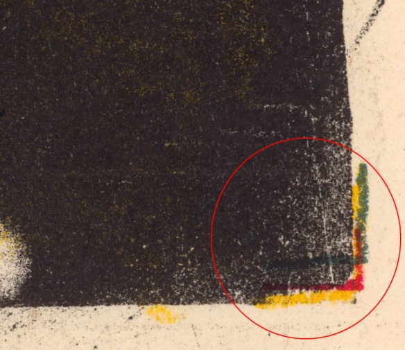 A colour close-up of the poster showing the registration markers in the lower right-hand corner.