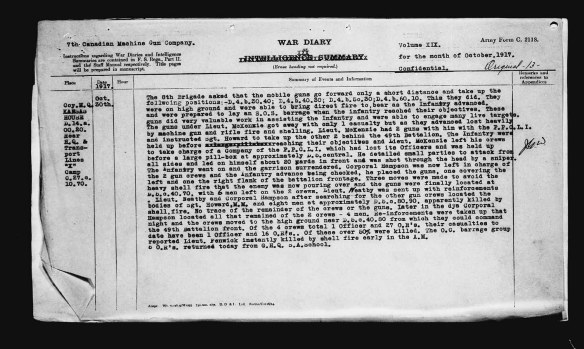 A typed detailed account of the events of October 30, 1917.