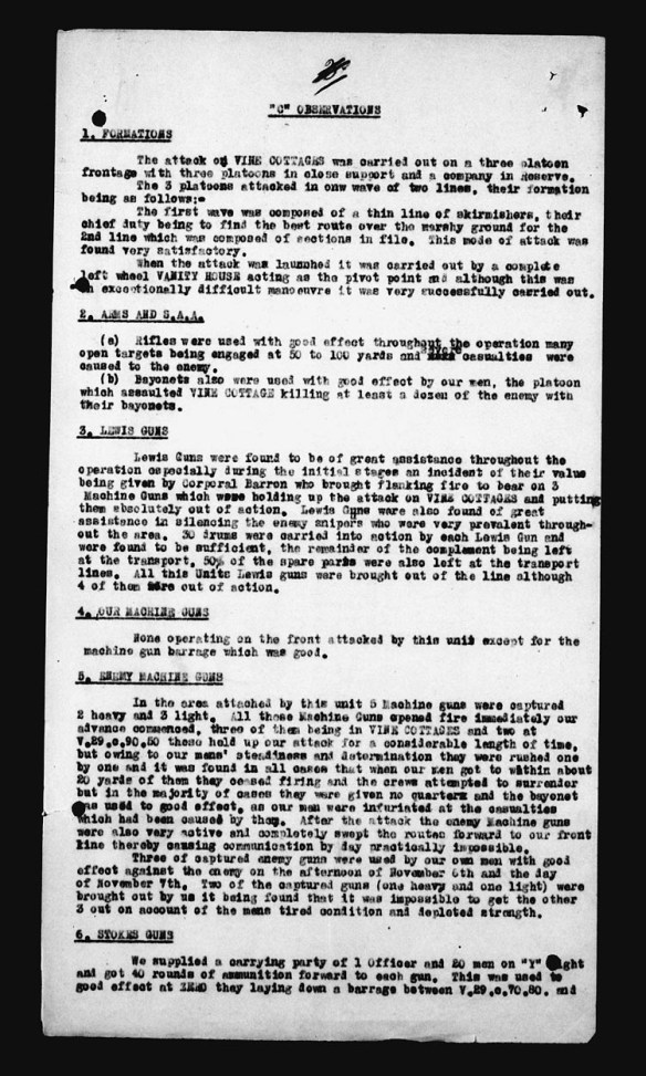 A typewritten description of the events of the day.