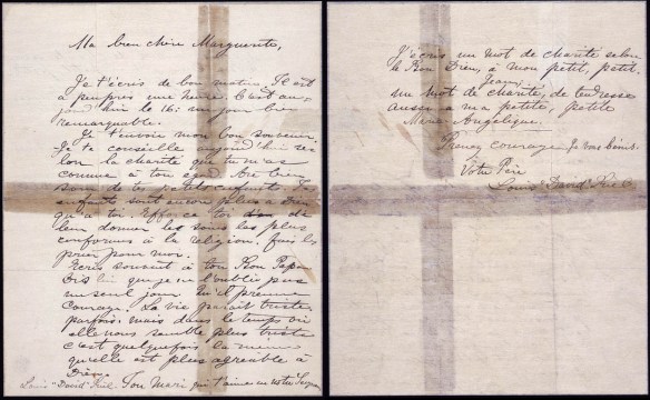 A handwritten letter from Louis Riel to his wife and children.