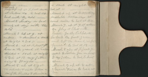 The handwritten diary of Sandford Fleming, open and showing his writings.