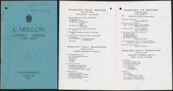 A collage of two images, one showing the blue cover of a program and the other the inside of the typed program.