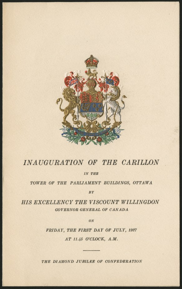Image from the program for the inauguration of the Peace Tower carillon, July 1, 1927.