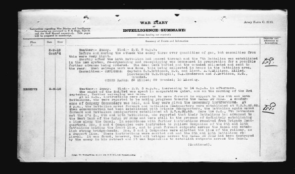 A black-and-white image of a textual document summarizing the activities of the 7th Canadian Infantry Battalion on September 2, 1918, continued onto a second page.