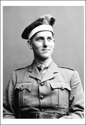 A black-and-white portrait photograph of a soldier.