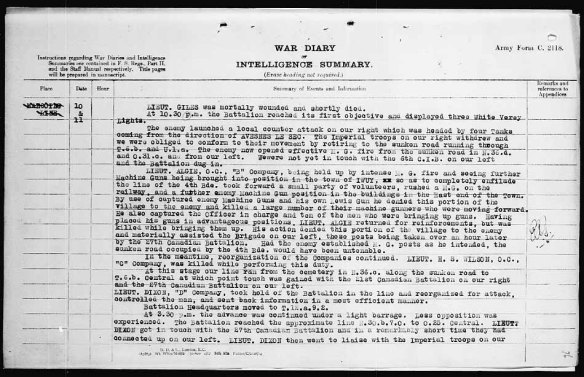 A typed page detailing the events of October 10 to 11, 1918.