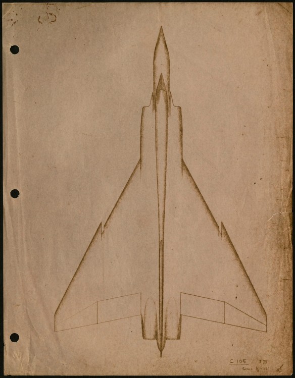 A sketch of the outline of a very futuristic looking airplane. 