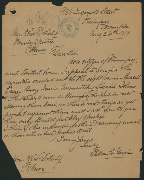 A manuscript letter on yellowing paper dated August 26, 1919.