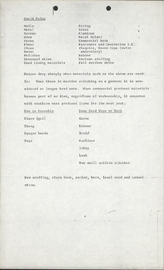 A page with lists and other typed text under the title Avoid Using.