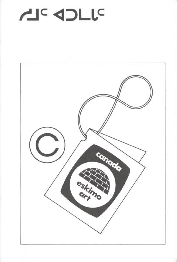 A drawing of a tag with a string. The tag has an igloo on it, with the words “Canada” and “Eskimo art” above and below.