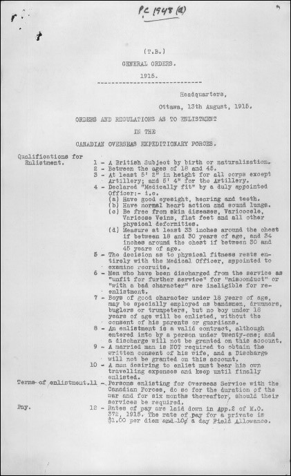 A typed page with General Orders 1915 at the top.