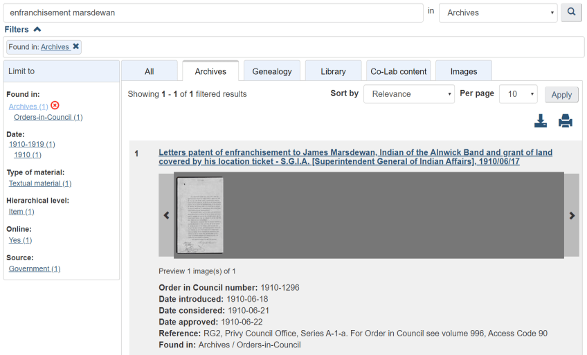 A screenshot of the Collection Search database.