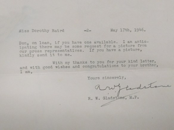 A typed page with R.W. Gladstone’s signature at the bottom. 