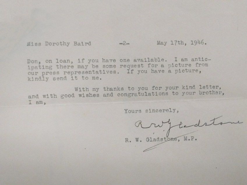 A typed page with R.W. Gladstone’s signature at the bottom.