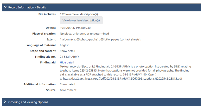A screen capture of a record display from Collection Search.