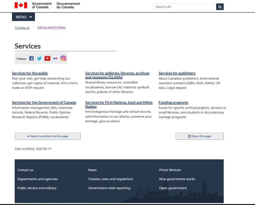 A screen shot of the Services landing page of a website