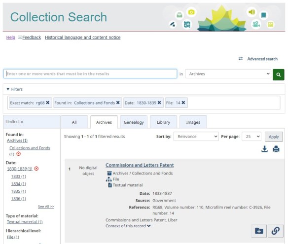 Screenshot of search results with the page title “Collection Search (Beta)”.