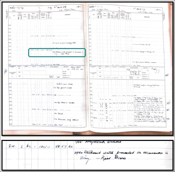 A handwritten logbook for the HMCS SAGUENAY, dated July 26, 1936. The excerpt reads: “Starboard watch proceeded on excursion to Vimy. – Piped Down.”