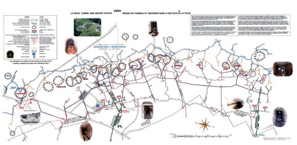 Map showing a tunnel-and-crater system.
