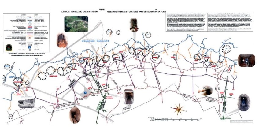 Map showing a tunnel-and-crater system.