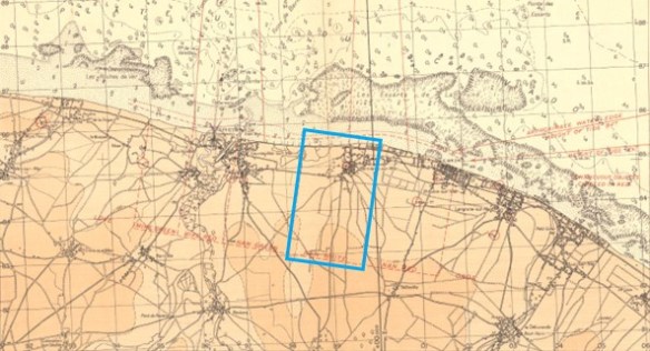 Close-up of a map of Juno Beach divided into sectors.