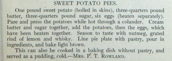 Recipe for sweet potato pie, by Mrs. P.T. Rowland.