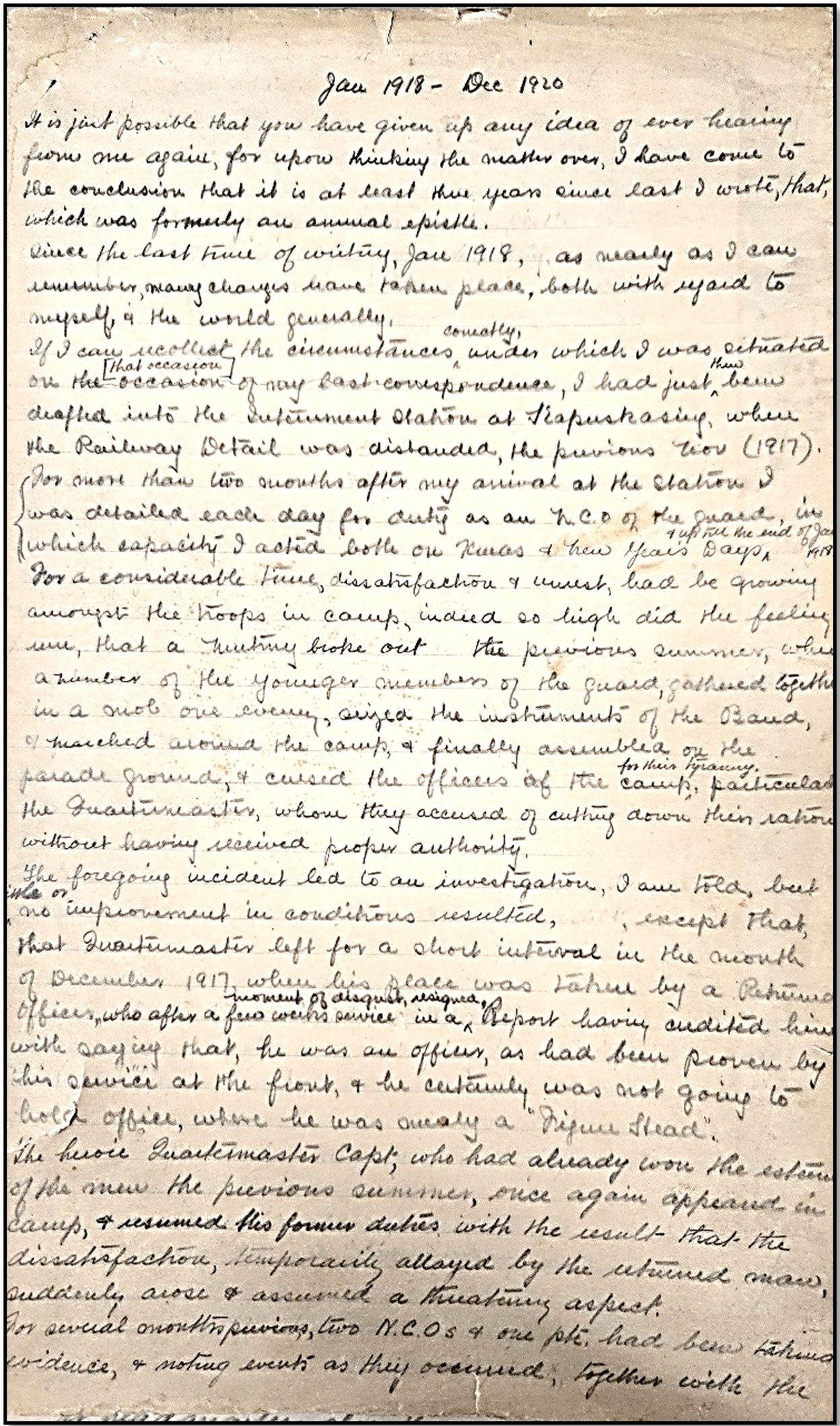 First page of a letter written by hand.